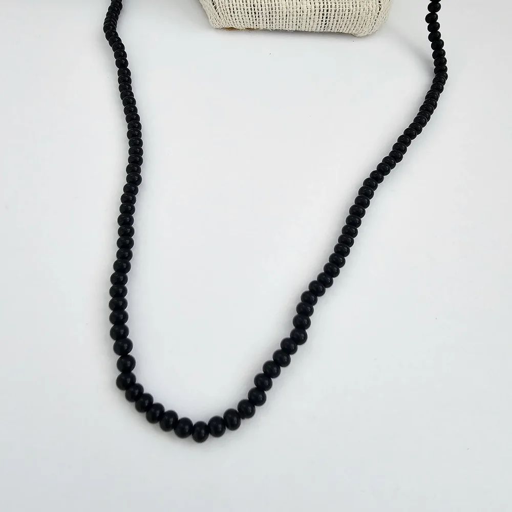 Black Small Glass Bead Long Necklace